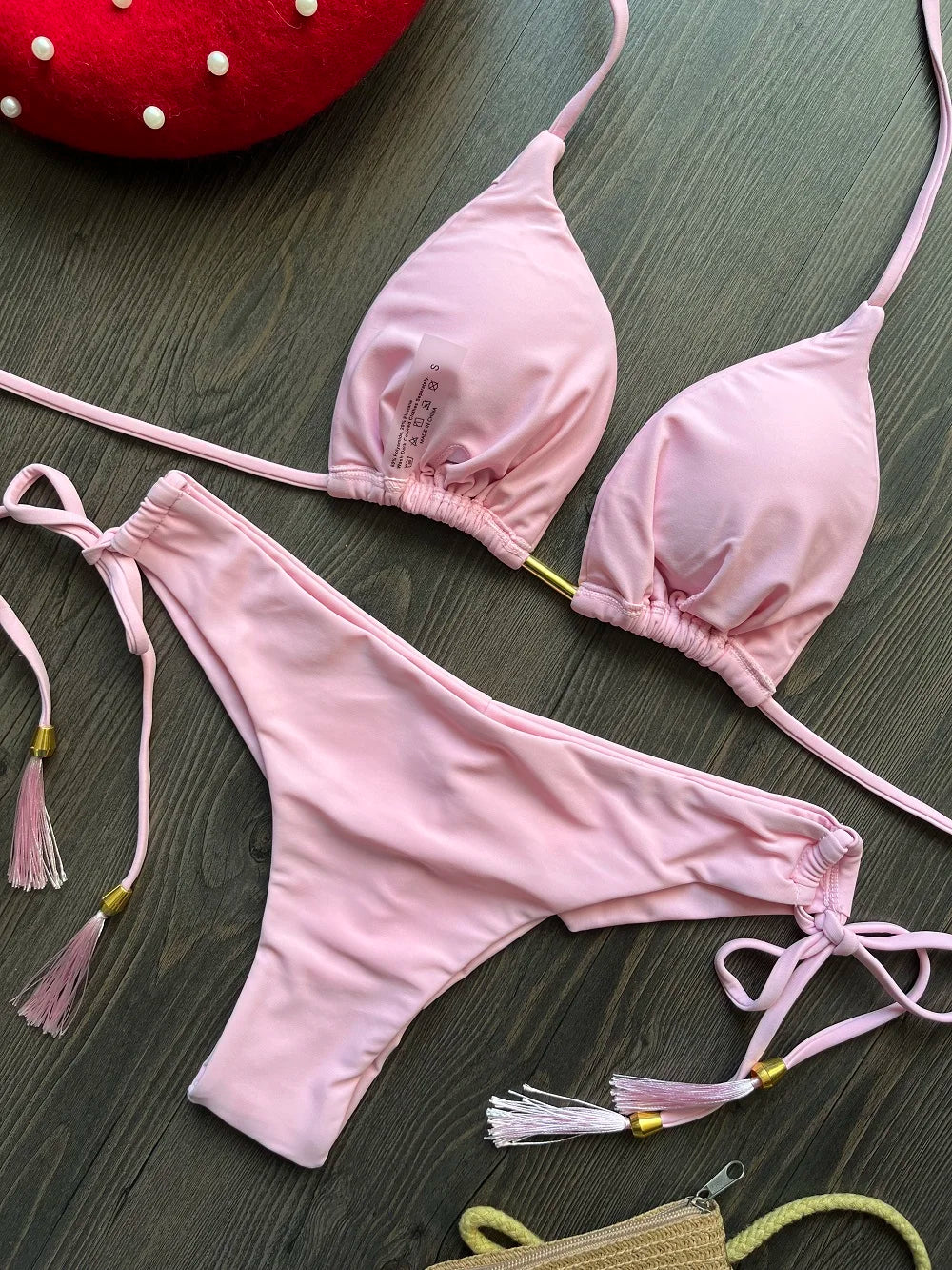 Bikini Femme Triangle Brésilien Push-Up – 13 Coloris | Maillot de Bain 2 Pièces Sexy Plage Été
