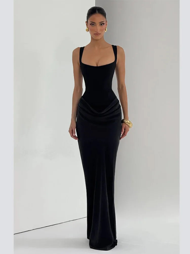 Robe Maxi Femme Velours Noir Transparente Mesh Épaules Dénudées Taille Cinée Slim – Soirée & Club | 2026