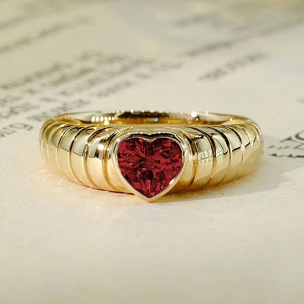 Bague Vintage Cœur Aigue-Marine & Rubis 6MM Plaqué Or 18K Argent 925 – Pierre Précieuse Naturelle | Joaillerie Luxe Femme | Cadeau Bijou Premium