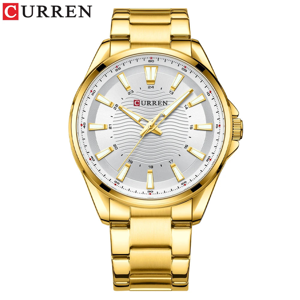 Montre Homme CURREN Business Casual Quartz 44mm – Acier Noir Lumineux Étanche Fashion