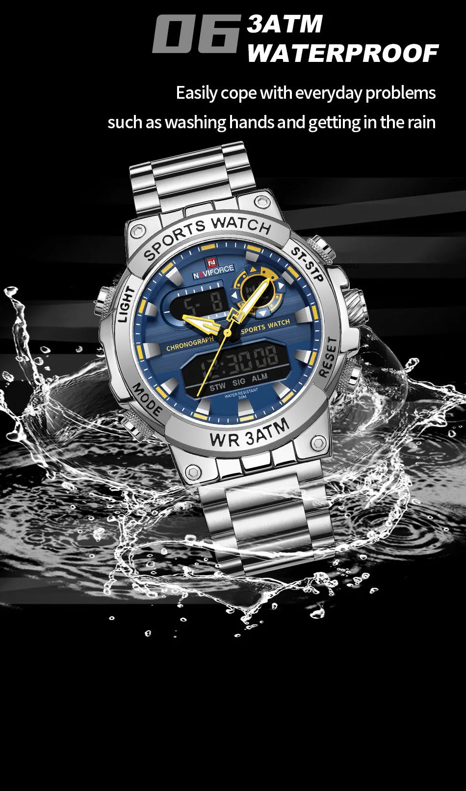 Montre Homme Militaire NAVIFORCE Double Affichage Quartz – Sport Étanche Grand Cadran