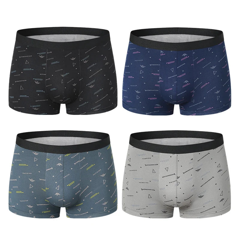 Pack 4 Boxers Homme Imprimés Taille US/EU Confortables Fashion Slip Short de Bain Oversize Sous-Vêtements Premium Multicolore – Pack 4 Boxers Premium Imprimés | Mode Homme Sous-Vêtements Premium