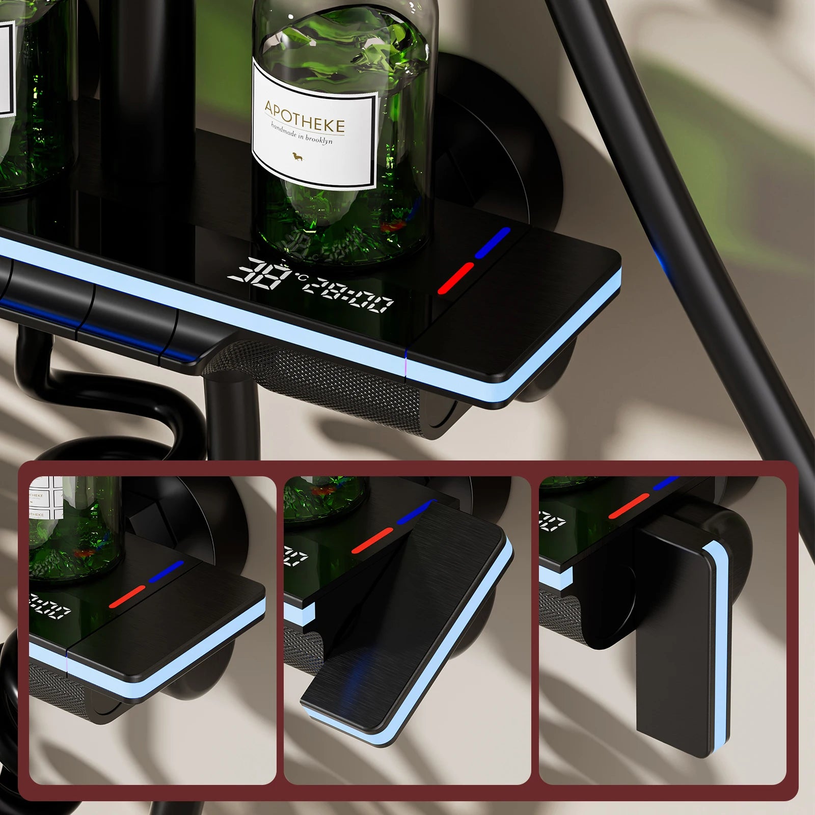 Système Douche Smart LED Digital – Affichage Température, Mitigeur Cuivre, Panneau Verre Trempé & Pommeau Pluie | Luxe Salle de Bain