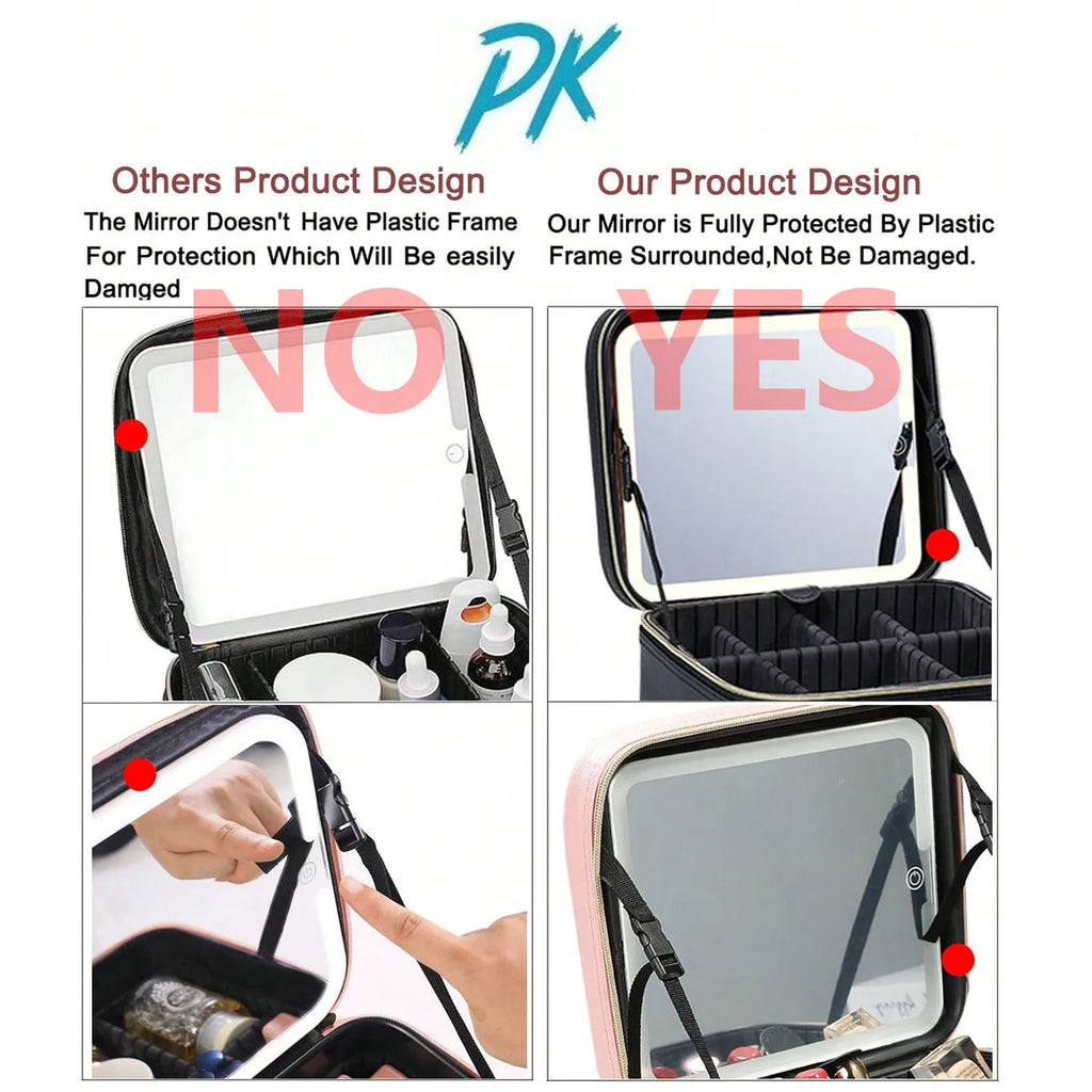 Vanity Case de Voyage LED 3 Couleurs avec Miroir – Trousse Maquillage Lumineuse & Intelligente | Femme