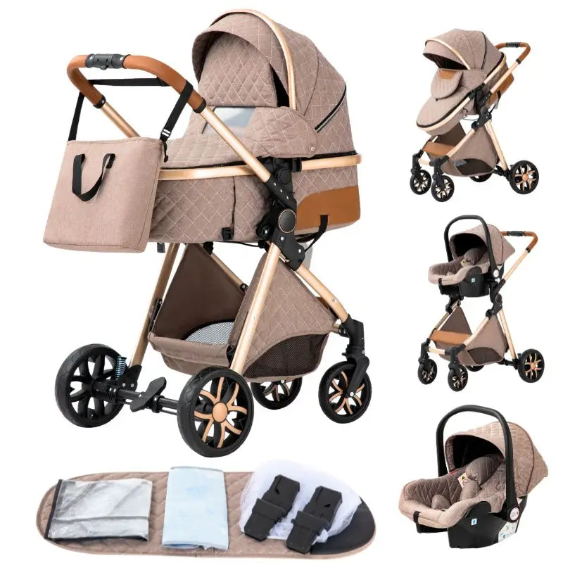 Poussette Bébé 3 en 1 Pliable Aluminium – Haute Vue, Nacelle & Siège, Voyage Compact | Nouveau-Né & Nourrisson