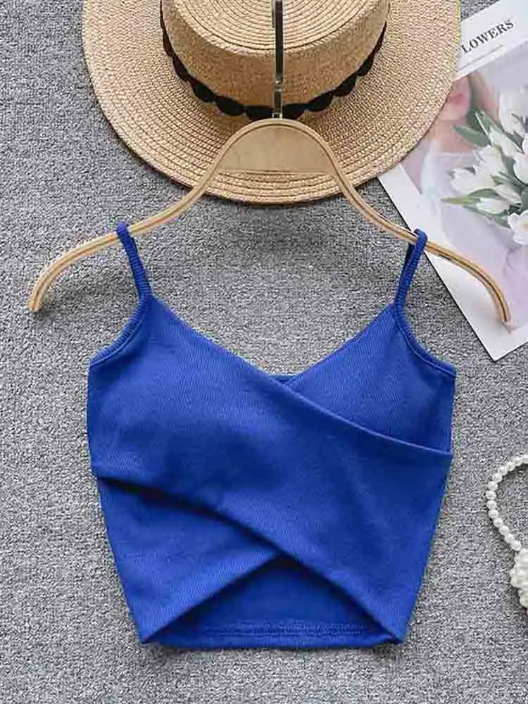 Caraco Femme Bretelles Irrégulières Uni Slim Chic Y2K – Top Sport Élégant Casual & Tendance