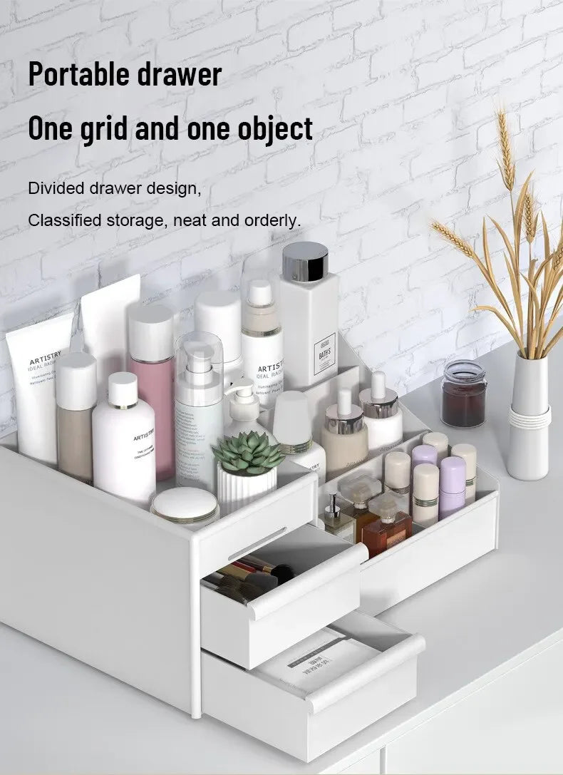 Boîte Rangement Maquillage Rose Tiroir Plastique – Étagère Bureau & Coiffeuse | Organisateur Cosmétiques Desktop