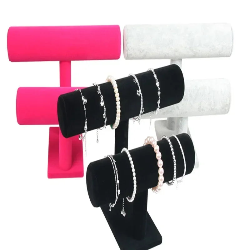 Présentoir Bijoux & Montres Vintage Cuir PU / Velours – Support T-Bar Bracelets & Chaînes | Organisateur Vitrine Boutique & Maison Premium