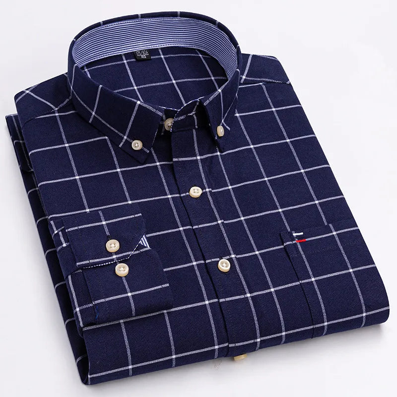 Chemise Homme 100% Coton Manches Longues Carreaux Oxford Casual Business Grande Taille 5XL 6XL 7XL | Chemise Oxford Premium