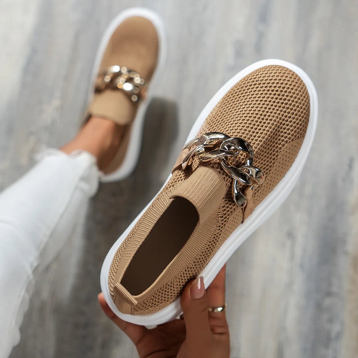 Ballerines Plateforme Noires Chaîne Métal Femme 2025 – Loafers Mesh Oxford Designer Casual