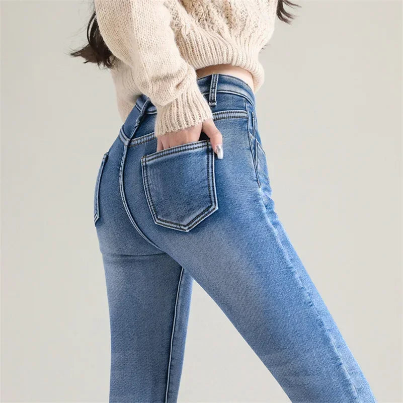 Jean Femme Thermique Skinny Taille Haute Chaud Polaire Stretch Denim – Pantalon Crayon Hiver Neige Confortable | Mode