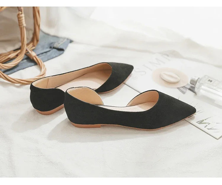 Ballerines Bout Pointu Flock Slip-on 2025 – Talon Plat Couleur Unie Tailles 31 à 46