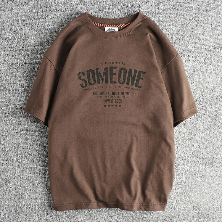 T-Shirt Homme Été Style Américain Rétro Manches Courtes Col Rond Lettres Imprimées 100% Coton Washed Vintage Loose Casual – Tee Streetwear Tendance | Mode Homme Premium