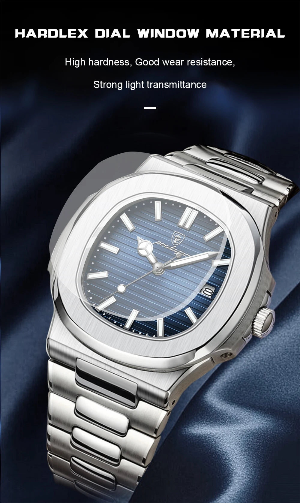 Montre Homme POEDAGAR Carré Luxe Quartz – Acier Lumineux Étanche Date Sport Business