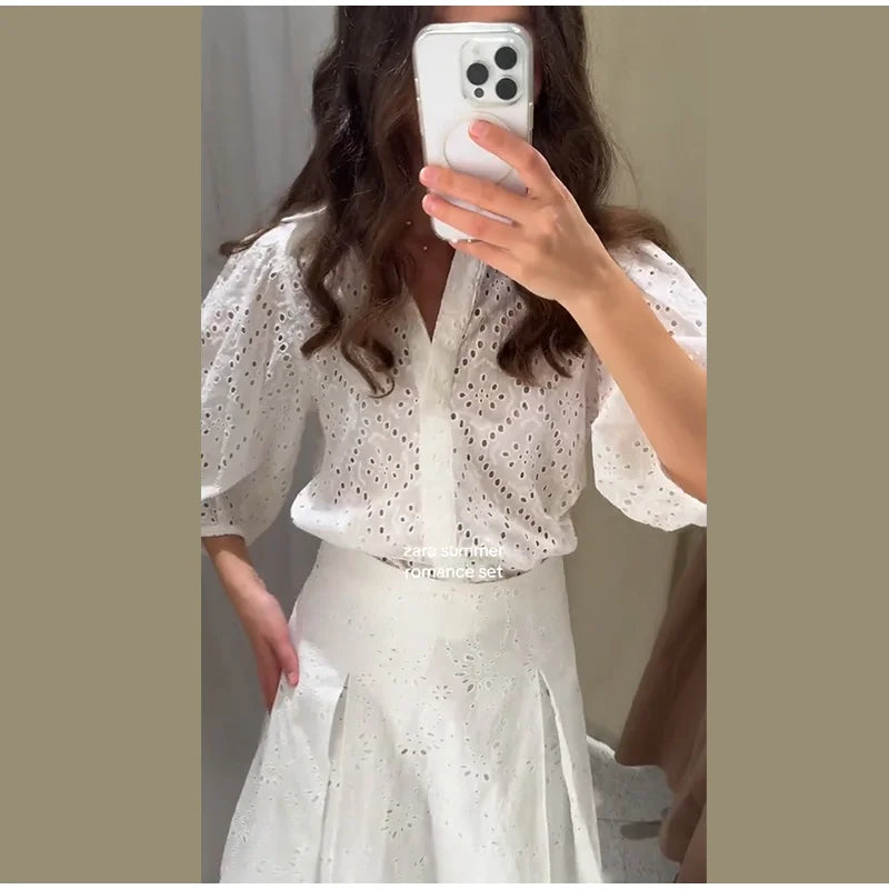 Ensemble 2 Pièces Femme - Chemise Boutons À Franges & Jupe Plissée Zippée | Urban Lady
