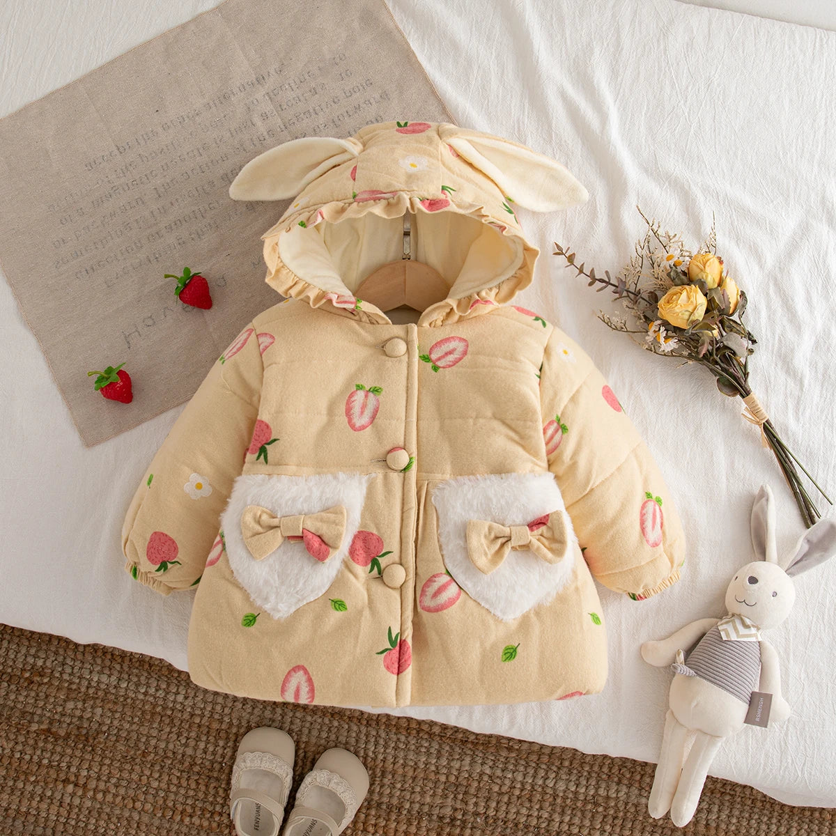 Veste Bébé Fille Hiver à Capuche – Manteau Chaud Épais Mignon 9 Mois à 3 Ans