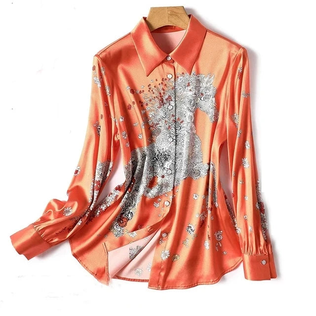Chemisier Femme Vintage Imprimé Luxe Manches Longues Slim Élégant – Blouse Casual Chic | Automne S-3XL