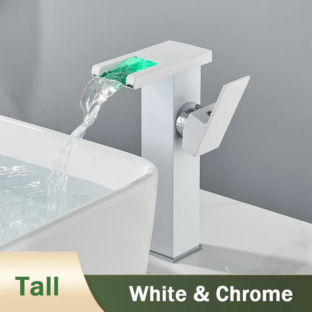 Rozin Robinet Lavabo Noir LED Cascade Hydroélectrique – Mitigeur Eau Chaude & Froide, Lumière LED Automatique | Vasque Design