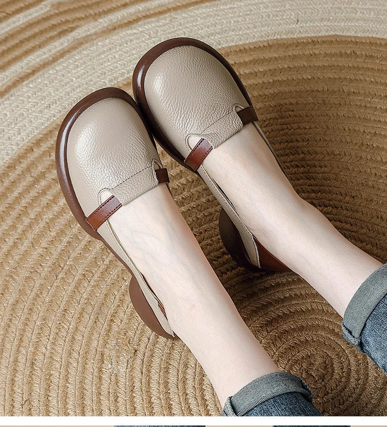 Mocassins Cuir Véritable Vintage Slip-on Femme – Bout Rond Luxe Conduite Loafers Automne