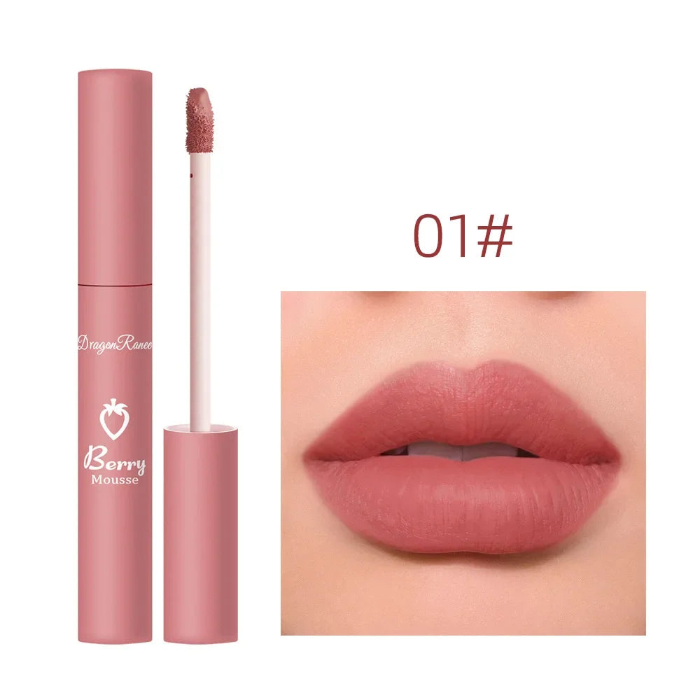 Gloss Lèvres Mat 12 Couleurs Berry Mousse – Glaçure Velours Waterproof Longue Tenue | Rouge à Lèvres Sexy Cosmétique