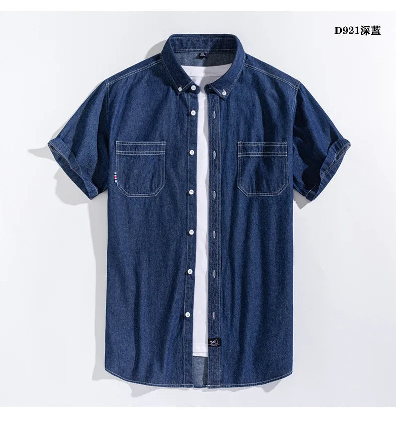 Chemise Jean Bleu Homme Manches Courtes 2023 – Coton Qualité Premium Été Plus Size M-4XL