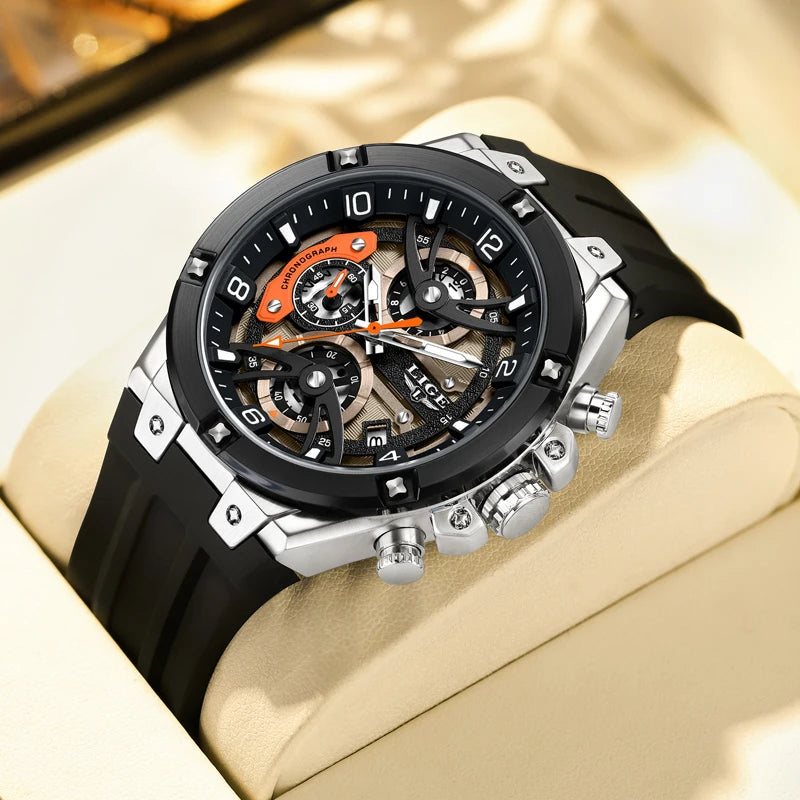 Montre Homme LIGE Militaire Luxe Chronographe Quartz – Lumineux Date Sport Silicone Étanche