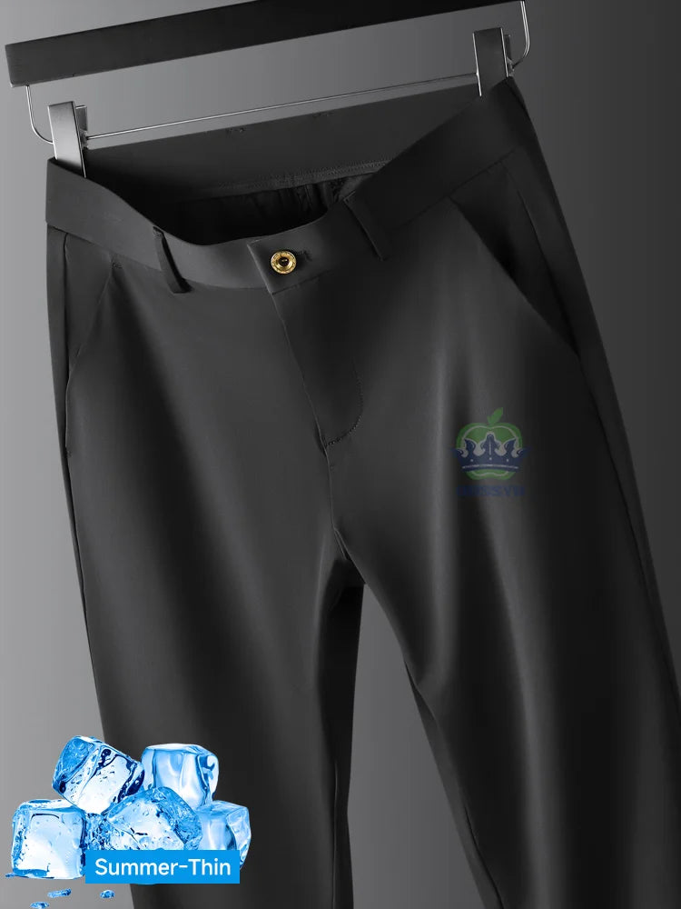 Pantalon Homme Soie de Glace Stretch Été Grande Taille – Ceinture Élastique Business Formel Jusqu'à 40 | Mode Homme Premium