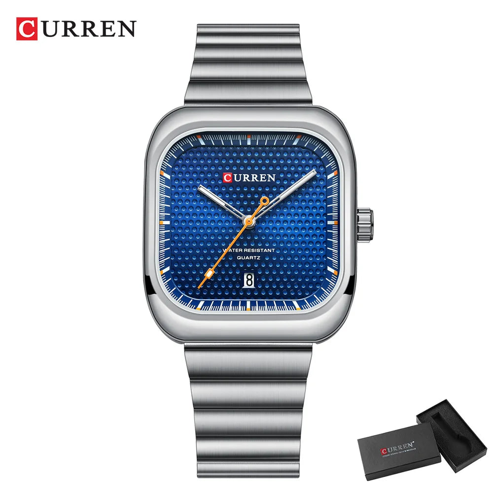 Montre Homme CURREN Carrée Business Quartz – Bracelet Acier Inoxydable Date Automatique