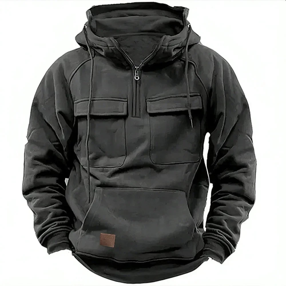 Sweat Tactique Homme Half-Zip Grande Poche – Cargo Pullover Outdoor, Gym & Fitness 2026 | Coupe Ample & Respirant