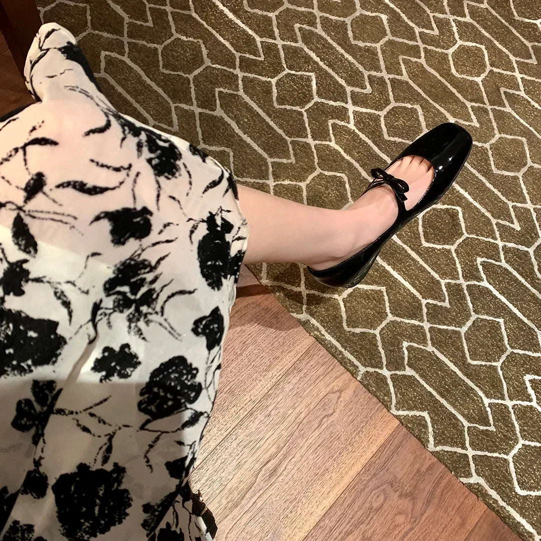 Ballerines Mary Jane Glossy Bowknot Rouge 2025 – Bout Carré Danse Mariage Bal Nuptial