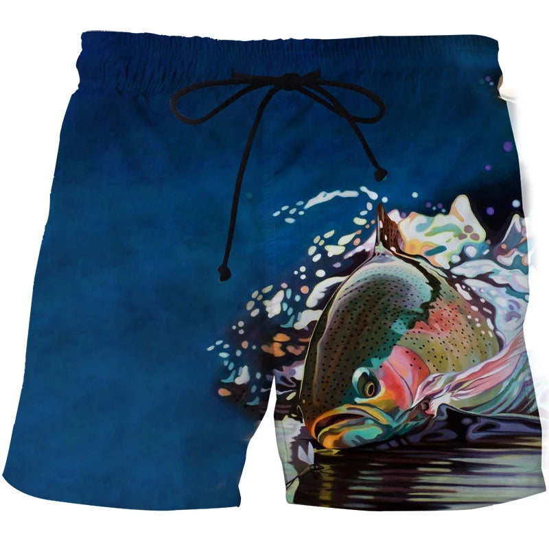 Short de Surf Homme Imprimé 3D Paysage & Poissons – Séchage Rapide | Plage, Fitness & Sport Été | Casual Tendance