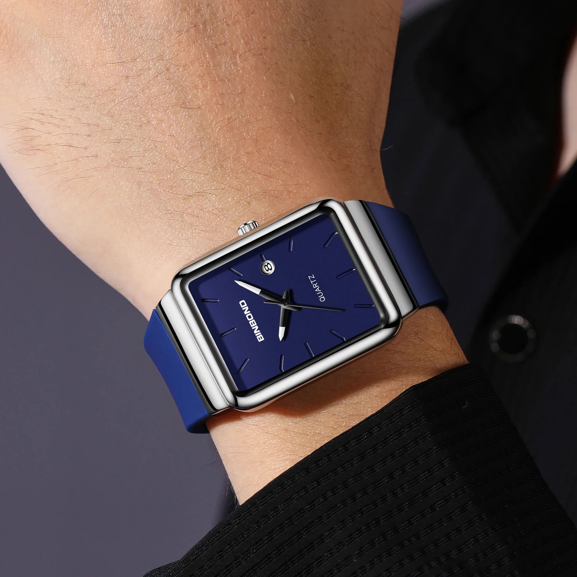 Montre Homme BINBOND Carré Quartz Silicone – Fashion Simple Étanche Tendance Original