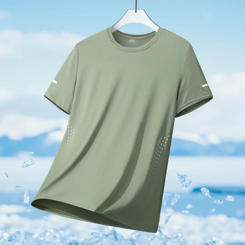 T-Shirt Running Homme Été Soie de Glace Ultra-Léger Imprimé Réfléchissant Séchage Rapide Manches Courtes Respirant Fitness Sport Grande Taille 5XL – Tee Sport Performance | Mode Homme Sport