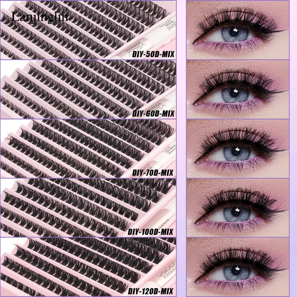 Kit Extension Cils DIY 160-200 Pcs – Cils Individuels Cluster avec Colle & Scellant | Faux Cils Maquillage