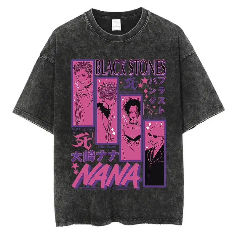 T-Shirt Anime Nana Osaki Imprimé Vintage Washed Harajuku Streetwear Graphique Été Manches Courtes Coton Unisexe – Tee Manga Japonais Tendance | Mode Streetwear Anime Premium