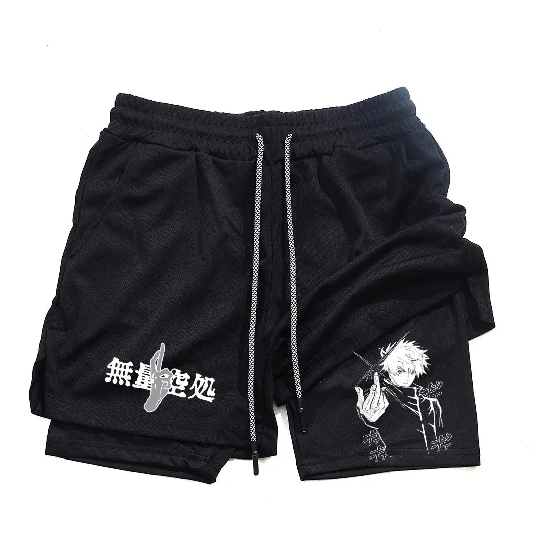 Short Sport Anime 2-en-1 Unisexe – Fitness, Running & Entraînement Été | Imprimé Manga | Homme & Femme