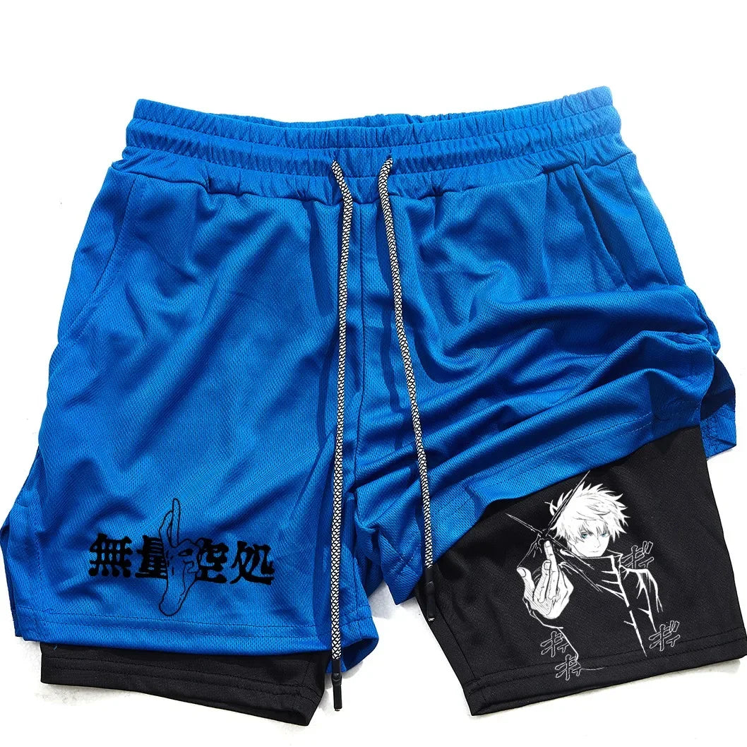 Short Sport Anime 2-en-1 Unisexe – Fitness, Running & Entraînement Été | Imprimé Manga | Homme & Femme