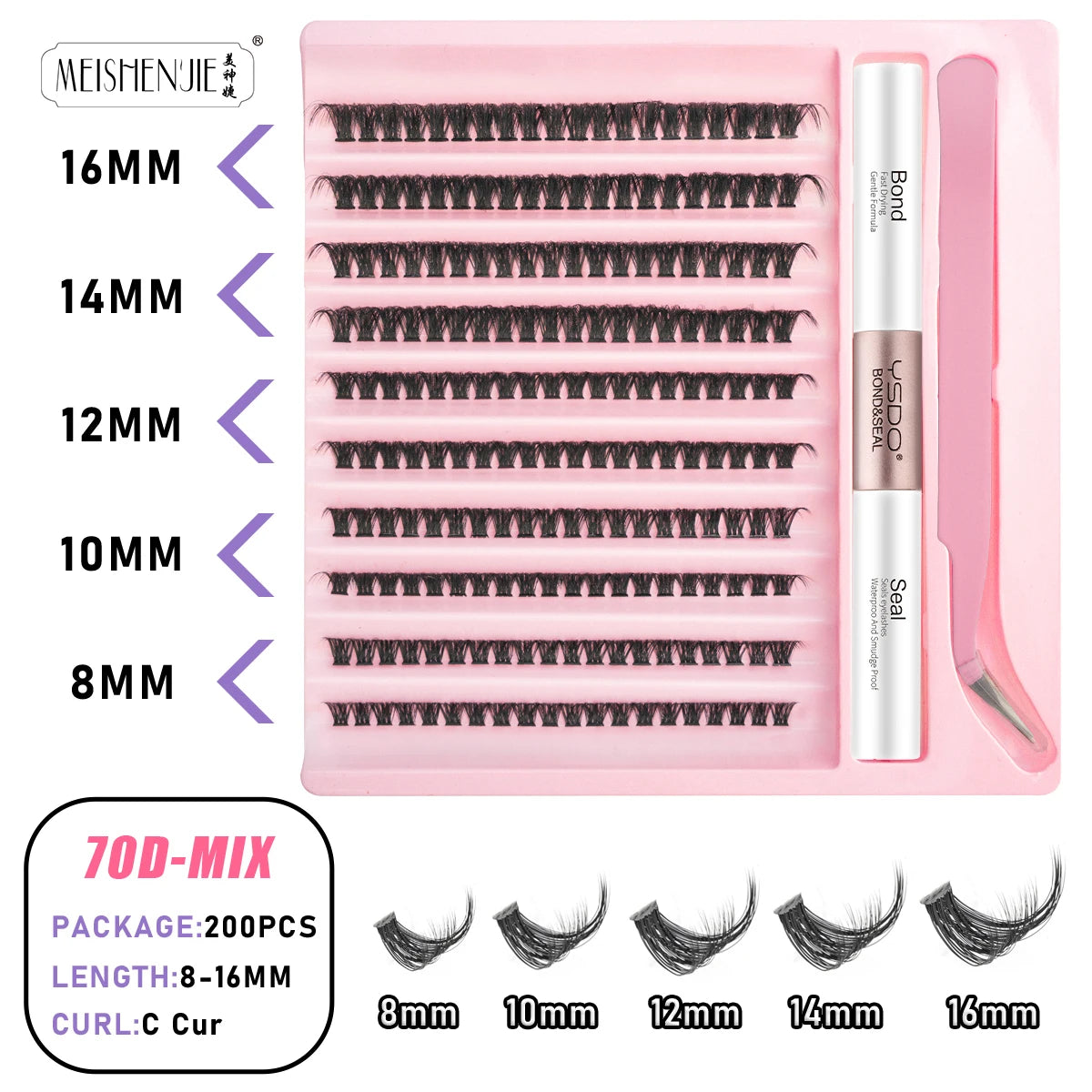 Kit Extension Cils DIY 160-200 Pcs – Cils Individuels Cluster avec Colle & Scellant | Faux Cils Maquillage