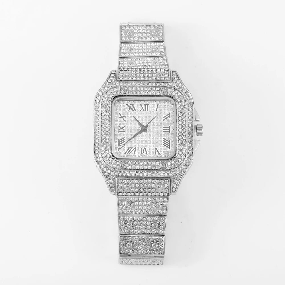 Montre Unisexe Moissanite Iced Out Hip Hop – Diamant Acier Inoxydable Étincelante Luxe