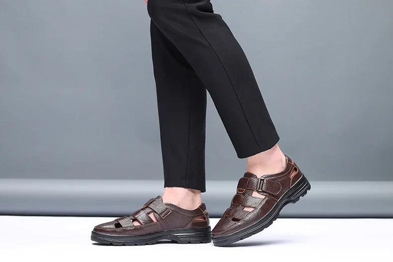 Sandales Cuir Véritable Homme Hollow Respirant 2025 – Casual Confortables Été