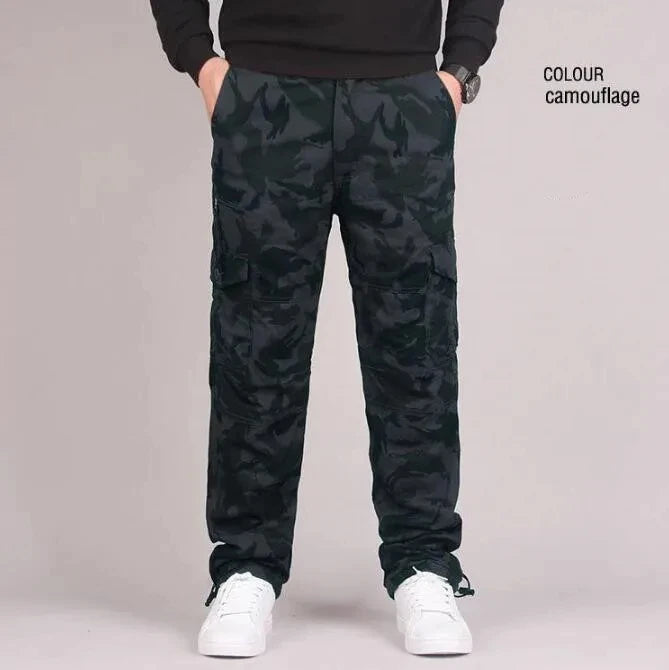 Herren Cargo Hose Winter Doppellagig Dickes Fleece Tarnung Taktisch Baumwolle Baggy Casual Warm | Cargo-Hose Tactical Premium Camouflage Fleece
