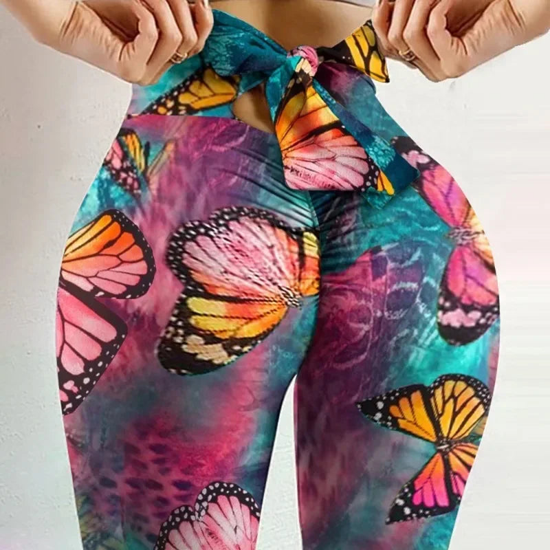 High-Waist Schmetterling Yoga Leggings Po-Lifting - Bedruckt Knoten Bandage Fitness & Sport Damen