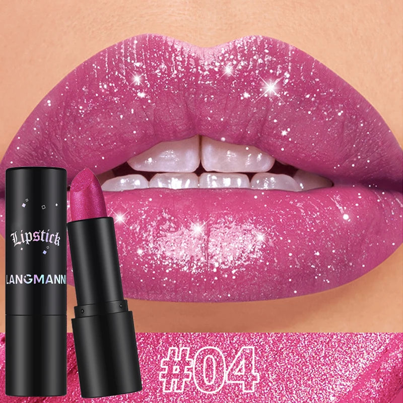 Rouge à Lèvres Métallique Nacré 7 Couleurs – Waterproof Longue Tenue | Diamant Brillant