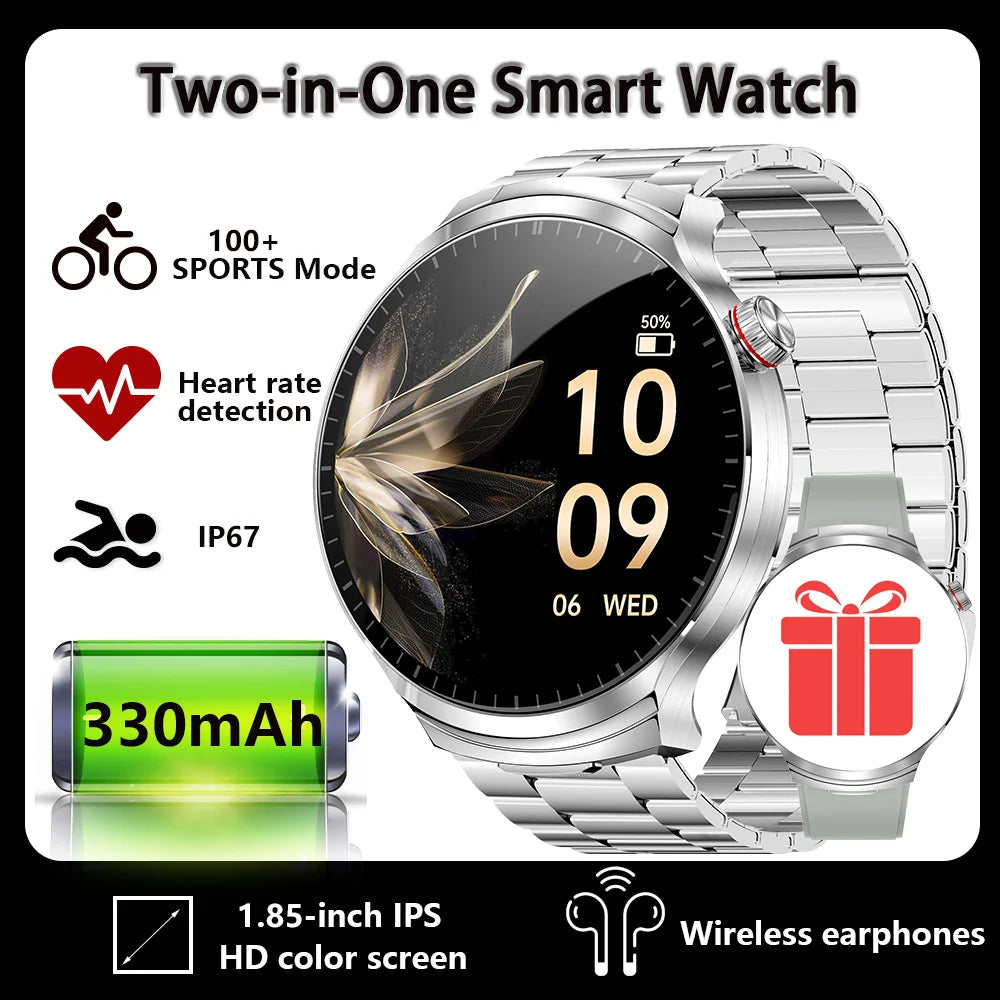 Smartwatch 2-en-1 + Écouteurs TWS Bluetooth – Écran HD 1.85" IP67 Étanche | 100+ Sports | Appels & Suivi Fitness
