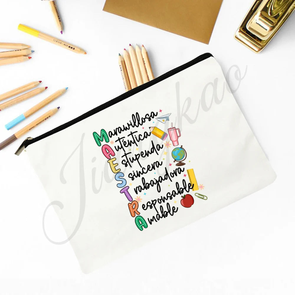 Trousse Maquillage Maestra Imprimé Coeur Espagnol – Organisateur Voyage & Crayon | Cadeau Enseignante