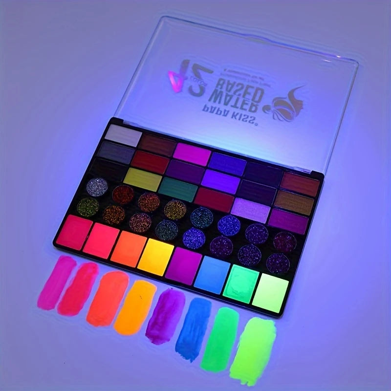Kit Maquillage Artistique 42 Couleurs – Peinture Visage & Corps UV Néon Fluorescent | Festival Halloween Glitter