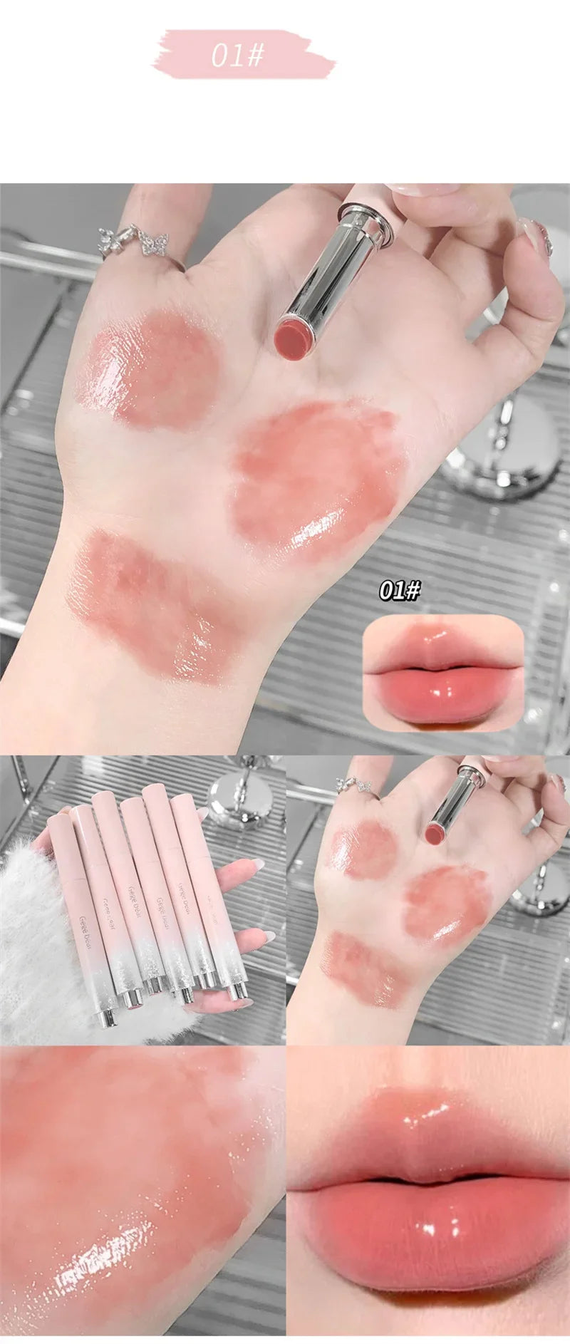 Gloss Jelly 6 Couleurs Miroir Hydratant – Rouge à Lèvres Solide Brillant Teinture Maquillage
