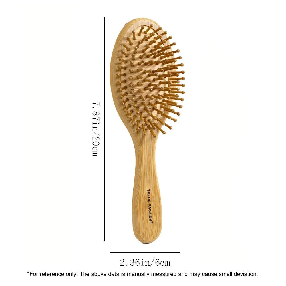 1pc Bamboo Hair Brush（Natural Wooden Massage Cushion）Wide-Tooth Detangling for Thick Hair, Scalp Care for Women Men