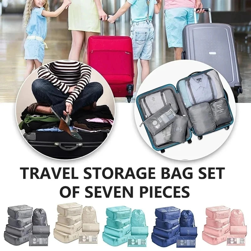 Set 7 Organisateurs de Voyage Packing Cubes – Rangement Valise Vêtements Chaussures Pliable