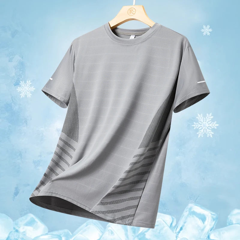 T-Shirt Running Homme Été Soie de Glace Ultra-Léger Imprimé Réfléchissant Séchage Rapide Manches Courtes Respirant Fitness Sport Grande Taille 5XL – Tee Sport Performance | Mode Homme Sport
